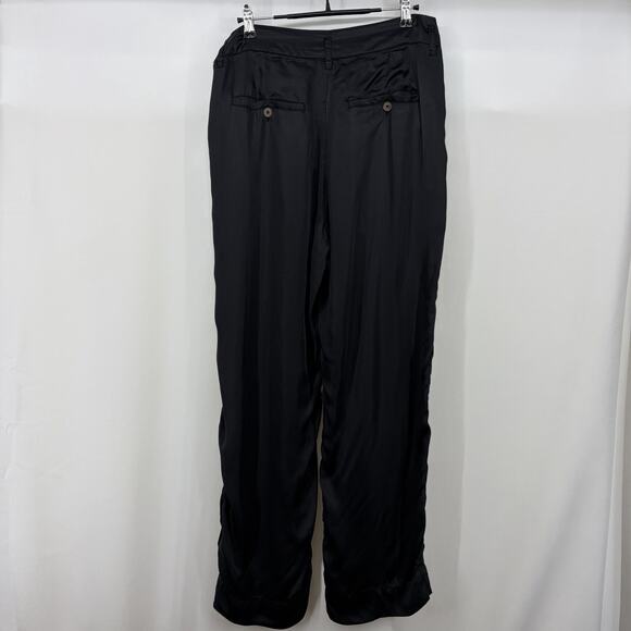 The GREAT. Size 28 Trouser Pants Black High Rise Womens Silky Pleated Pockets - Picture 6 of 8
